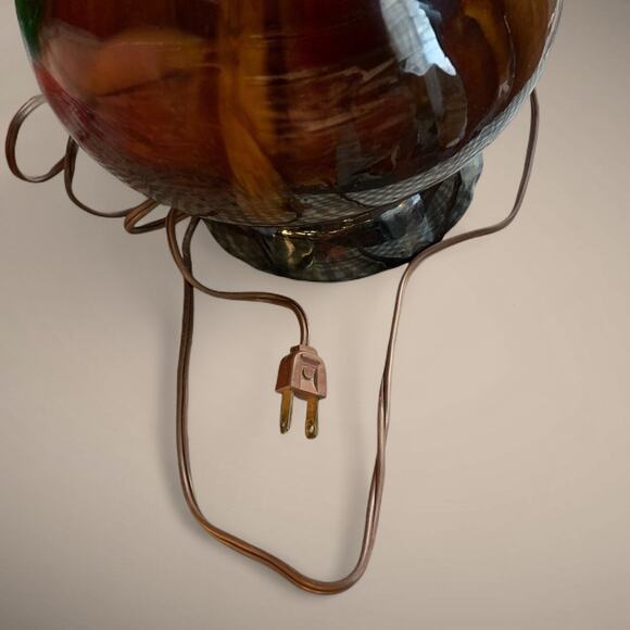 Mid Century Modern Drip Glaze Triple Gourd Table Lamp- Brown & Tan w drum shade - Picture 7 of 8